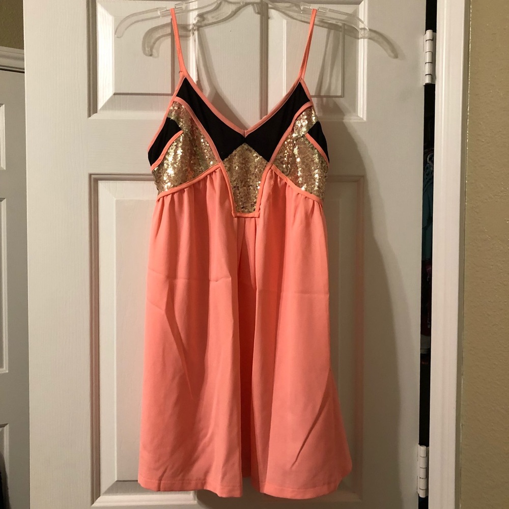 Tea & Cup Coral Sequin Cocktail Dress